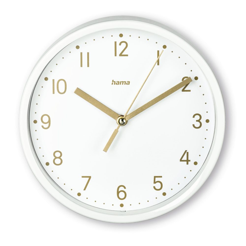Levně Hama Madeira, stolní hodiny, průměr 16 cm, tichý chod, bílé/zlaté