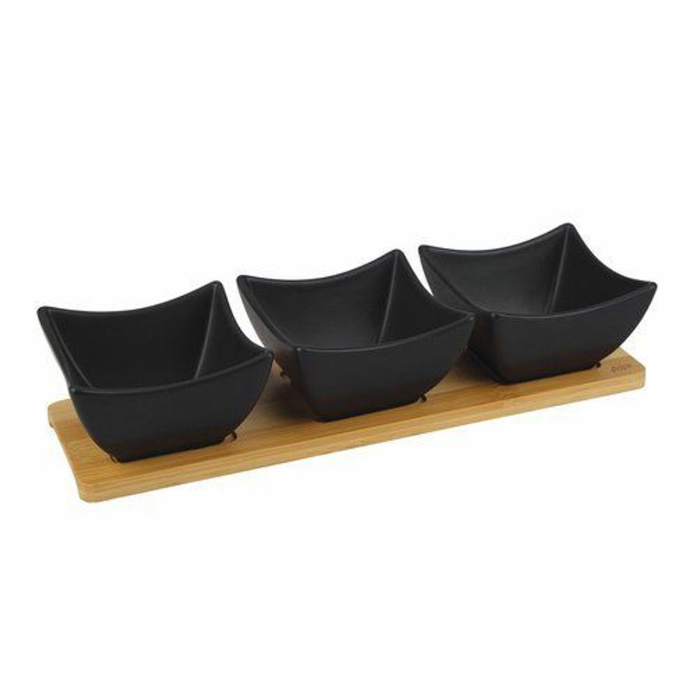 Levně miska 0,25l, 3ks porcelán, podnos 31,5x10x7,5cm, bambus