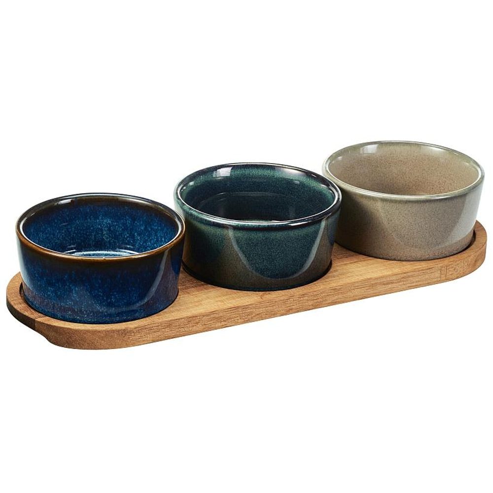 Levně EXCELLENT HOUSEWARE Servírovací misky na akátovém podnose sada 4 ks KO-278001170