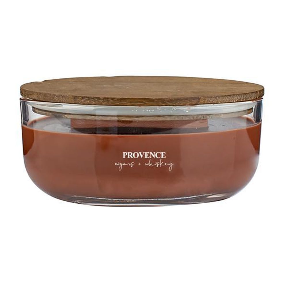 Levně Provence SVÍČKA OVÁL WOODEN WICK 240G, CIGARS/WHISKEY
