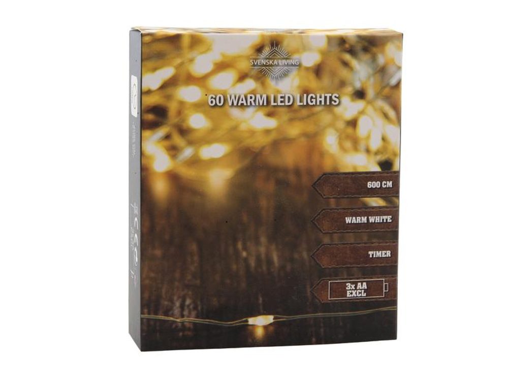 Levně SVENSKA LIVING ŘETĚZ 60LED SVĚTEL VNITŘNÍ S ČASOVAČEM