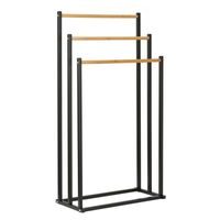 BATHROOM SOLUTIONS Věšák na ručníky kovový černý s bambusem KO-C80653880