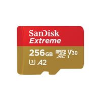 SanDisk Extreme microSDXC 256 GB + SD Adapter 190 MB/s and 130 MB/s Read/Write A2 C10 V30 UHS-I U3