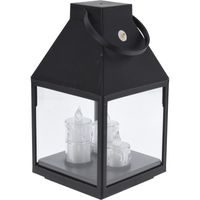 HOMESTYLING Lucerna černá s 3 LED svíčkami 25 cm KO-ANX000860