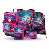 BAAGL SET 5 Ergo Plameňáci: aktovka, penál, sáček, zástěra, peněženka