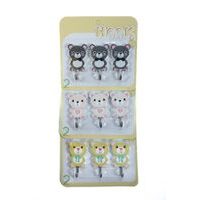 háček- 3ks-MEDVÍDEK - 4 BARVY, samolep., kov/plast