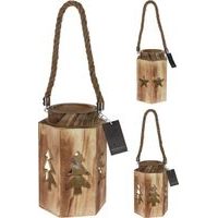 lucerna 14x16x23cm, na svíčku, 2druhy, dřevo/sklo