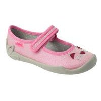 Dívčí balerínky, domácí obuv Befado 114X451 kočka, růžové