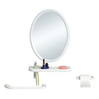 zrcadlo 50x39cm ovál+polička+2držáky-mýdlo,ručník plast.rám