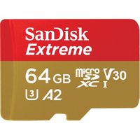 SanDisk Extreme microSDXC 64 GB + SD Adapter 170 MB/s and 80 MB/s A2 C10 V30 UHS-I U3