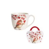 hrnek 460ml baňatý PTÁČEK se srdíčky, DB taška, porcelán