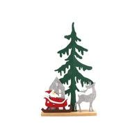 SVENSKA LIVING SANTA CLAUS NA SANÍCH S PLSTĚNÝM STROMEM 31.5CM_hamashop