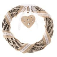 věnec d30x6cm se SRDCEM, závěs, přírodní, proutěný