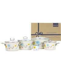 sada 5dílná hrnce+rendl.+PO sklo bílá, MEADOW, smalt