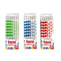 TORO SVÍČKY S DRŽÁKEM 0,5X6CM, 12KS, ASSORT 3 BAREV_hamashop
