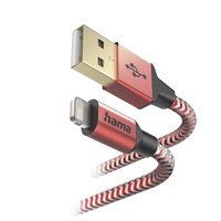 Hama MFi USB kabel Reflective pro Apple, USB-A Lightning 1,5 m, červený