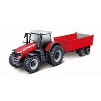 Bburago 10cm Farm Traktor na setrvačník s vlečkou na dřevo Massey Ferguson 8740S