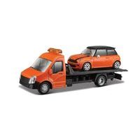 Bburago Bburago - STREET FIRE, Flatbed Transport, Car Hauler w/MINI COOPER S, oranžová, 1:43