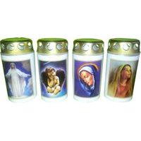 svíčka hřbit.100g, NÁBOŽENSKÝ MOTIV, bílá, kov. víčko