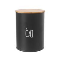 dóza plech. d 9,5x12,5cm, ČAJ, BLACK, plech/bambus