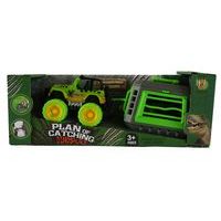 Jeep s přívěsem a dinosaurem