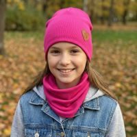 Dětský set (čepice + nákrčník), MY MIMI - Tmavě růžová