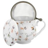hrnek 430ml baňatý SAFA kytičky+víčko+sítko NR, porcelán, DB