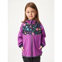 Unuo Dětská softshellová bunda bez zateplení Basic, Ostružinová, Kytičky