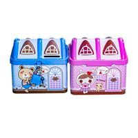 pokladnička DOMEK+zámek 12x9,5x10cm, růž., modrý, plech