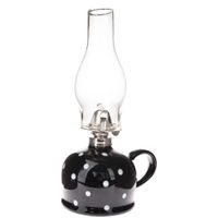 lampa petrol. d11x28cm, černá+bílý puntík, porcelán/sklo