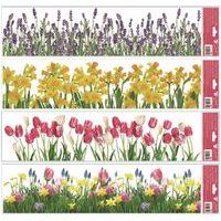 dekorace okenní KVĚTINY-4 druhy, pruhy, 64x15cm, fólie