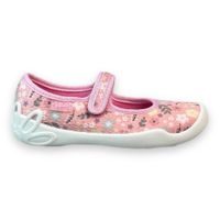 Dívčí balerínky, domácí obuv Befado - růžové, kytky