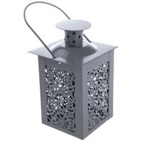 lucerna 12cm, OZDOBNÁ, šedá, 7,5x7,5cm, kov/sklo