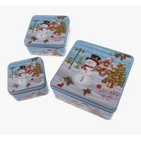 dóza plech. 3ks sada čtverc. SNĚHULÁK MODRÁ, 20x20x8cm