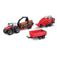 Bburago Bburago - FARMLAND, Set Massey Ferguson 8740S a příslušenství, 10 cm