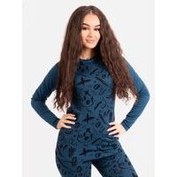 Unuo, Dámské merino triko s dlouhým rukávem Nature, Petrolejová, Kresba