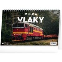 NOTIQUE Stolní kalendář Vlaky 2026, 23,1 x 14,5 cm