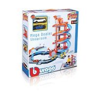 Bburago Bburago - STREET FIRE, Velká parkovací herní sada – garáž a showroom se dvěma autíčky, 1:43