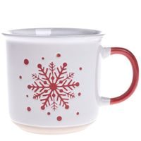 hrnek 450ml BÍLÝ, ČERVENÁ VLOČKA, keramika
