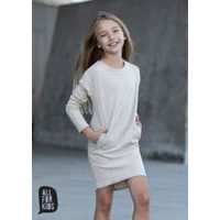 Dívčí šaty pletené s kapsami béžové