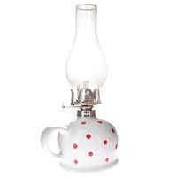lampa petrol. d11x28cm, bílá+červ.puntík, porcelán/sklo