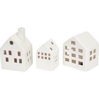 HOMESTYLING Dekorace keramické svítící domky sada 3 ks KO-DD1000520