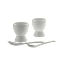 kalíšek na vejce 2ks+2lžičky, bílý porcelán