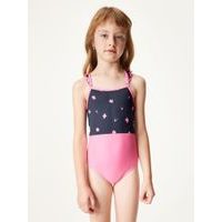 Unuo, Dívčí jednodílné plavky s UV ochranou 50+, Růžová, Květiny