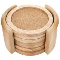 podtácek d9,5cm, 4ks, stojan, gumov.dřevo/korek