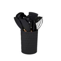 ALPINA Kuchyňské náčiní s bambusovou rukojetí ve stojanu 12 ks 32 cm černá ED-233243