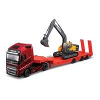 Bburago Bburago - Haulers construction, Volvo FH16 Globetrotter 750 XXL/EC220E s bagrem Volvo EC220E, 1:43