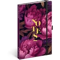 NOTIQUE Notes Fialové květy, linkovaný, 13 x 21 cm