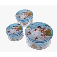 dóza plech. 3ks sada kulatá SNĚHULÁK MODRÁ, d19,5x9cm