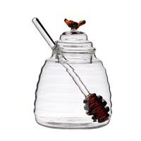 dóza 400ml, d 9x14cm na med s naběračkou, sklo